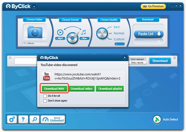 ajout d’un lien YouTube dans ByClick Downloader