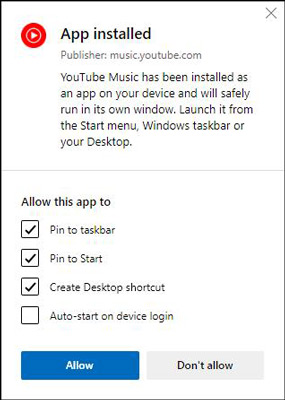 autoriser l'installation de l'application YouTube Music