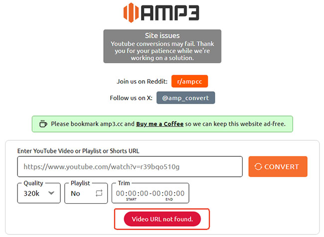 amp3 video url not found