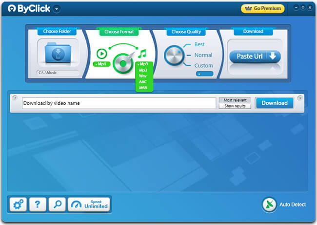 Paramètres dans ByClick Downloader