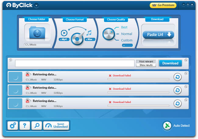 échec de téléchargement dans ByClick Downloader