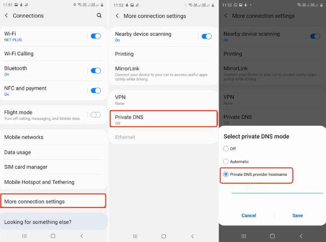 modifier le dns privé sur android