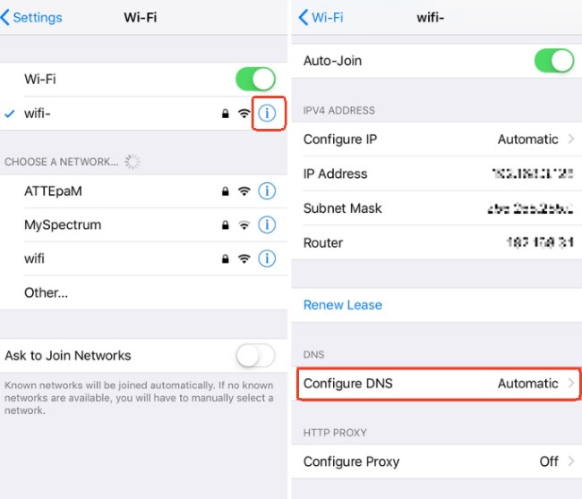 modifier le dns privé sur iphone