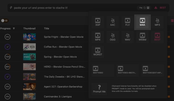 convertir youtube en m4a via stacher