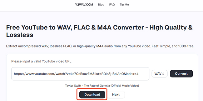 Interface de conversion de Y2WAV