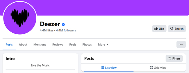 chaîne facebook de deezer
