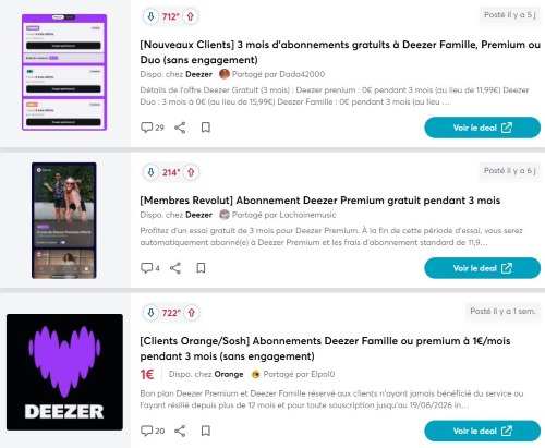 deezer premium gratuit dealabs