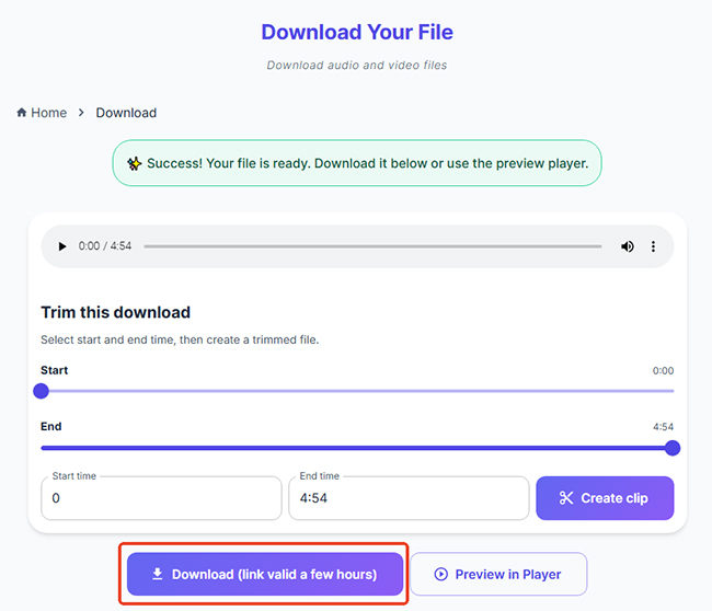 Conversion YouTube en WAV avec CutYT