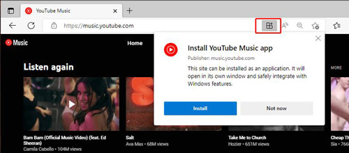 Créer un raccourci YouTube Music avec Microsoft Edge