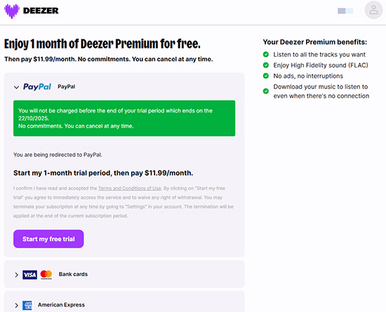 démarrer l’essai gratuit deezer