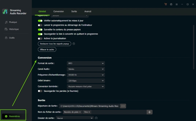 Configurer le format de sortie YouTube Music dans DRmare