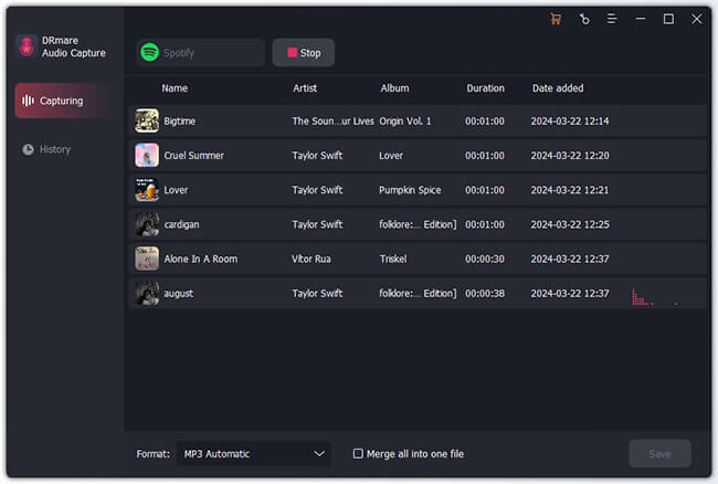 ecoutez et capturez des titres deezer pour le fondu enchaîné.