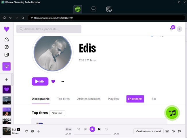 sélectionner l'enregistreur audio en streaming pour les titres Deezer